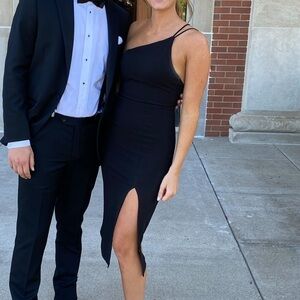 black one shoulder midi dress